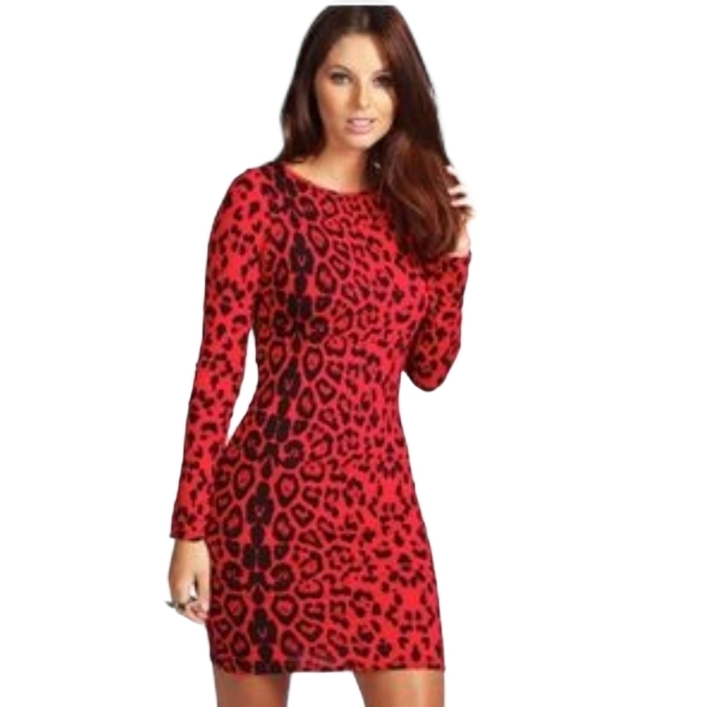 Red Animal Print Mini Dress From Boohoo